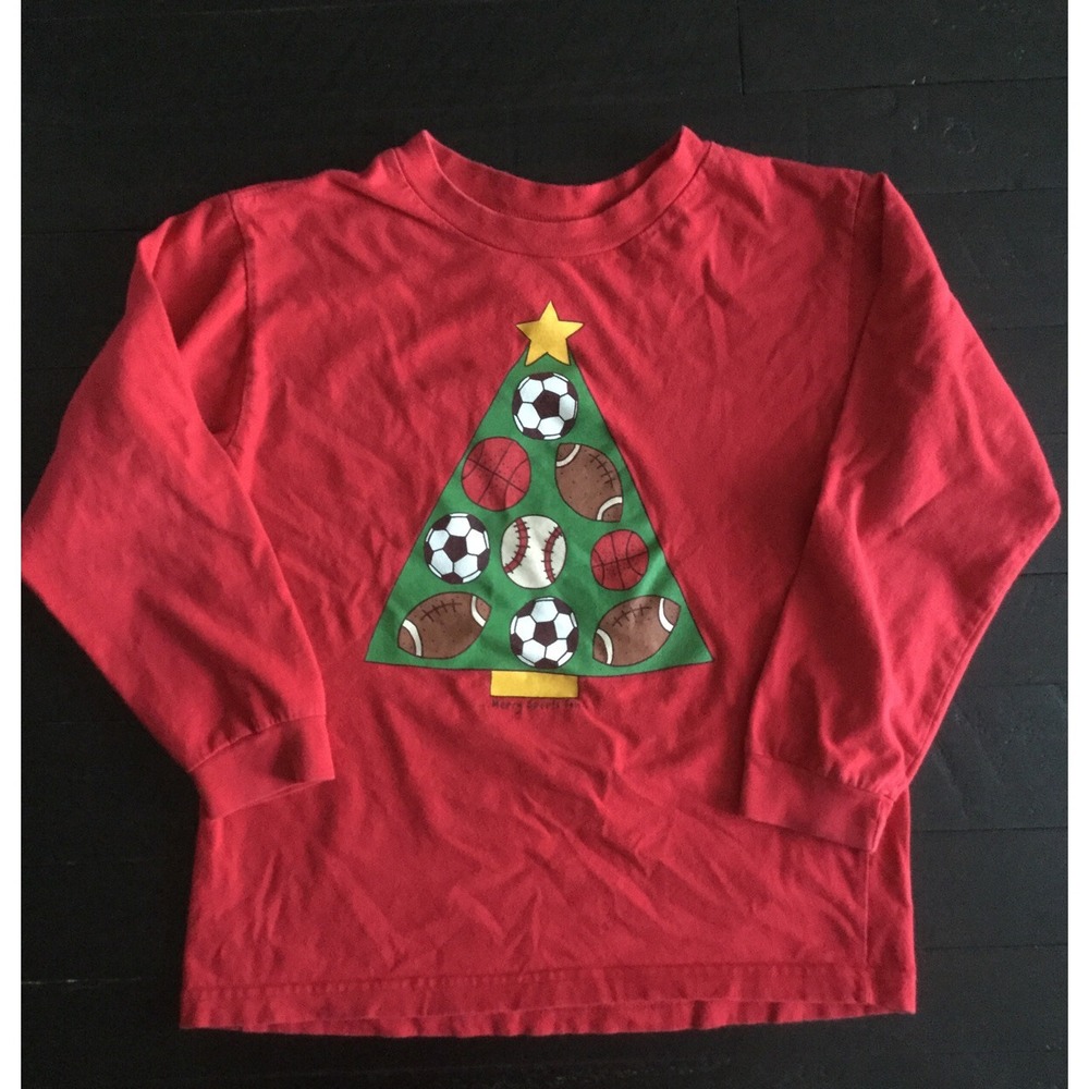Mis Tee V-Us Christmas Tree Shirt Sports Boys Size7/8 LS Shirt (B15) 0188
